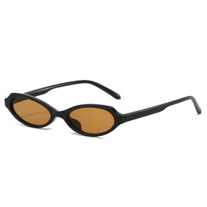 Retro oval sunglasses with glossy black frame and orange lenses for stylish women