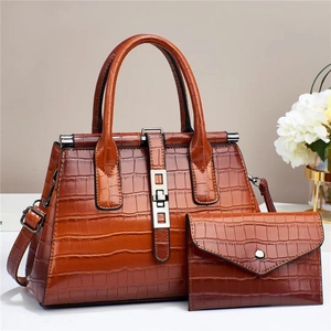 Crocodile Pattern Handbag And Wallet Shiny PU Leather Large Capacity Shoulder Crossbody Bag For Women