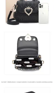 Detail view of large capacity black quilted bag showing internal compartments and daily storage