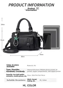 Macro shot of black pebbled leather tote showing dimensions and large capacity space