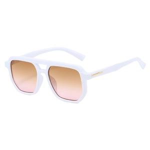 White double bridge aviator sunglasses with gradient brown pink lenses and gold trim
