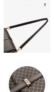 Dettaglio della catena dorata e del motivo monogramma vintage marrone sulla borsa