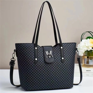 Borsa tote grigio scuro con stampa geometrica, chiusura argentata e tracolla