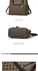 Détails de la poche arrière zippée, du fond du sac et de la texture du cuir synthétique