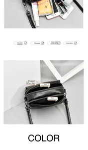 Internal structure of black PU crossbody bag showing triple zipper layers and capacity