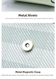 Dettaglio della borsa verde chiaro con rivetti dorati e chiusura magnetica sicura