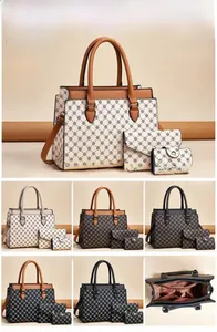 Detailed view of printed faux leather 3-piece bag set with dimensions and floral pattern