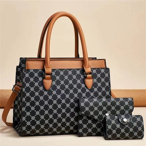 Three-piece women bag set including a tote, pouch, and coin purse in jacquard canvas