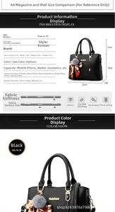 Tableau des tailles détaillé du grand sac en PU noir avec dimensions et infos poignées