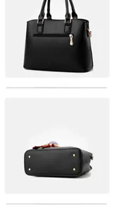 Détails d'un sac à main noir en similicuir avec poche zippée et clous de protection