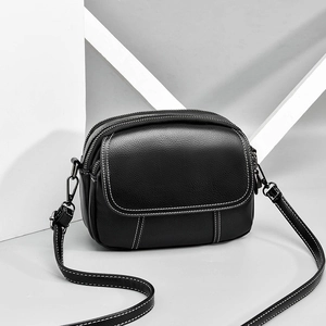 Women Lychee Texture PU Leather Crossbody Bag Fashion Triple Zipper Layer Large Capacity Small Square Shoulder Purse