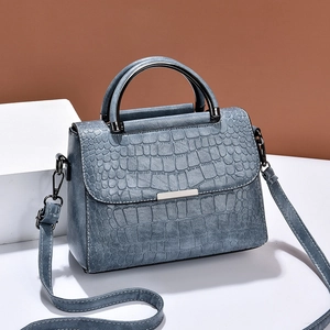 Crocodile Embossed Women Shoulder Bag PU Leather Handbag With Metal Handle Removable Strap Retro Versatile Tote