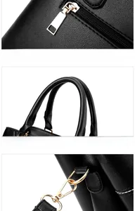 Détails d'un sac en cuir noir grainé avec ferrures dorées polies et fermetures éclair