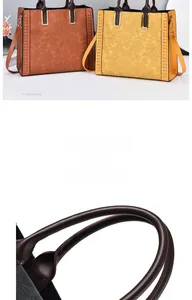 Dettaglio della borsa tote in pelle con goffratura floreale e manici morbidi rinforzati