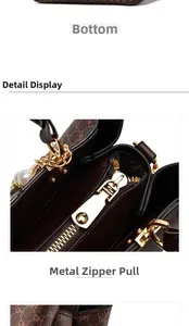 Détail du sac à monogramme marron avec quincaillerie dorée et pendentif perle blanche