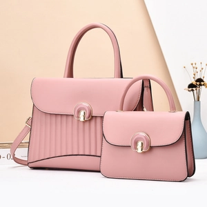 Ensemble de sacs à main en cuir PU rose avec fermoir en métal et texture plissée chic