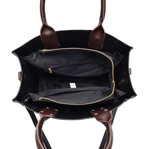 Borsa tote con motivo in pizzo, scomparti multipli e cuciture a contrasto neri