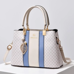 Sac À Main Femme Cuir PU Imprimé Monogramme Sac Bandoulière Avec Pendentif Künstliche Perle Feuille Sac À Épaule Élégant Pour Dame