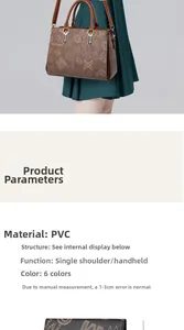Dettaglio della borsa in PVC con motivo monogramma e tracolla regolabile inclusa