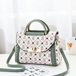Women Handbag PU Leather Shoulder Bag With Metal Handle Rotary Lock Woven Detail Printed Pattern Casual Daily Use