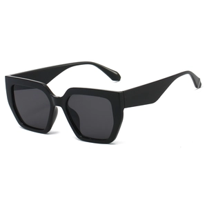 Classic black square sunglasses with thick frames and dark lenses in 45-degree view