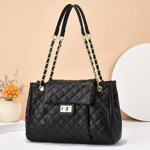 Women Quilted Rhombus Shoulder Bag PU Leather Large Capacity Gold Chain Strap Elegant Crossbody Handbag Chic