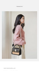 Detail of crossbody bag with golden cat-shaped lock and printed wide shoulder strap