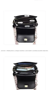 Macro view of multi-compartment black bag showing large capacity for daily essentials