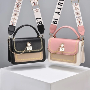 Contrast color crossbody bags with wide shoulder straps and cat metal buckle
