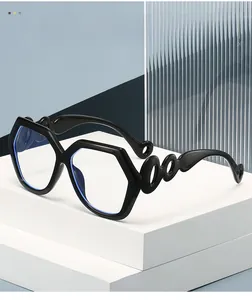 Detail view of bold black hexagonal frame with unique wavy hollow temples for a modern look
