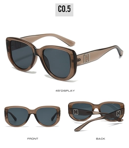 Detailed views of cat-eye sunglasses featuring tortoiseshell frame and silver H-logo detail
