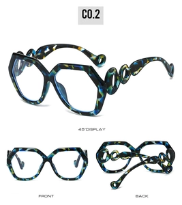Detail view of square tortoiseshell glasses with unique hollow chain temple design