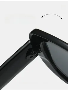 Detail shot of durable reinforced hinges on black cat-eye sunglasses for women