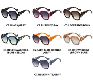 Présentation matricielle de lunettes de soleil hexagonales aux branches chaîne évidées
