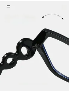Detail of durable reinforced hinges on black square frame blue light blocking glasses
