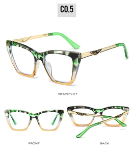 Detailed views showing the cat-eye marble frame and gold hollow wing temples