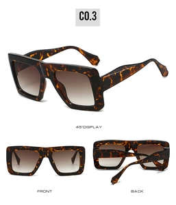 Three-view display of square tortoiseshell sunglasses with brown gradient lenses