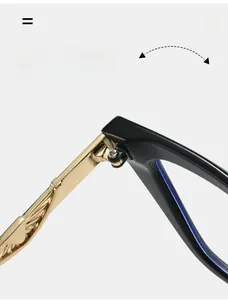 Detail of durable reinforced hinges and golden metal temples with 3D geometric texture