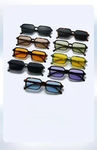 Detailed grid of rectangular retro sunglasses with various colorful lenses and silver pins