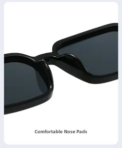 Detail of comfortable integrated nose pads on black square frame fashion sunglasses
