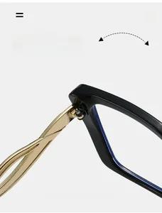 Detail of durable textured hinge and hollow metal temples on square fashion glasses