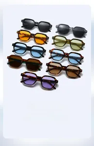 Detailed color show of vintage square sunglasses with nine stylish frame and lens options