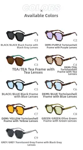 Detailed overview of vintage thick frame sunglasses in nine stylish color variations