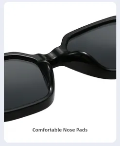 Close-up of integrated wide nose pads on black square sunglasses for enhanced comfort