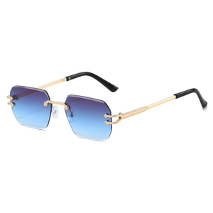 Rimless Sunglasses Metal Frame Polygon Cut Edge Lenses Fashion Retro Luxury Style UV Protection For Women Men
