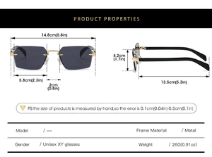 Spécifications de taille pour lunettes de soleil rectangulaires sans monture dorées