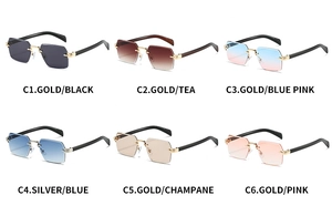 Détails de lunettes de soleil carrées sans monture avec verres dégradés en divers coloris