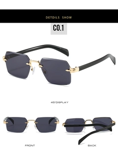 Vues détaillées sous plusieurs angles de lunettes de soleil carrées sans monture or