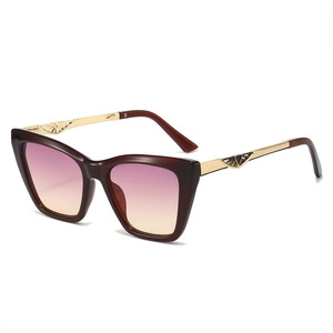 Cat eye sunglasses in wine red frame with gradient lenses and gold metal temples