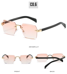 Lunettes de soleil polygonales sans monture avec pont doré et affichage triple vue